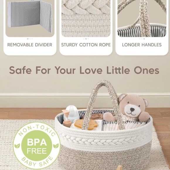 Diaper Caddy Organizer for Baby, Cotton Rope Baby Gift Basket, Portable Diaper O - Picture 4 of 9
